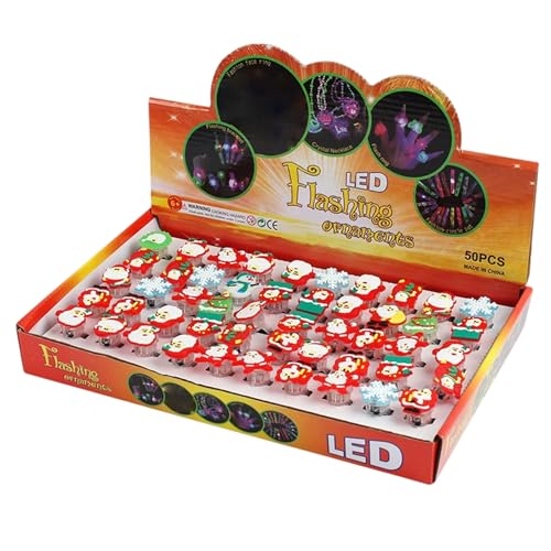 50 Anillos de Destello, Coloridos Anillos de luz navideña Que Brillan en la Oscuridad, Luces de Dedo, Recuerdos de Fiesta de Navidad para niños y Adultos