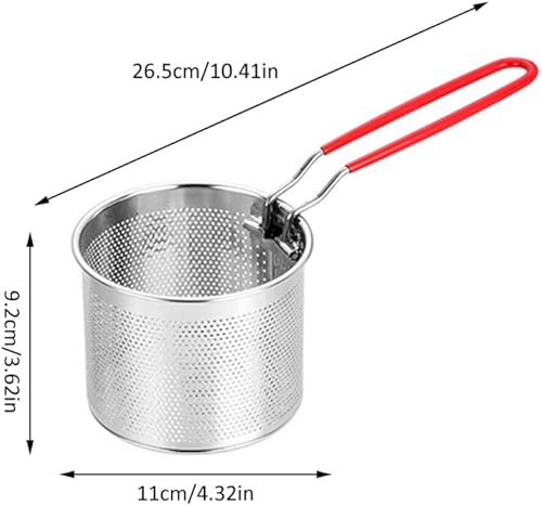 Miniatura 7 de CALLARON Cesta redonda de acero inoxidable para freír de malla de alambre francés, cestas de freír de red para servir alimentos, vajilla con asa