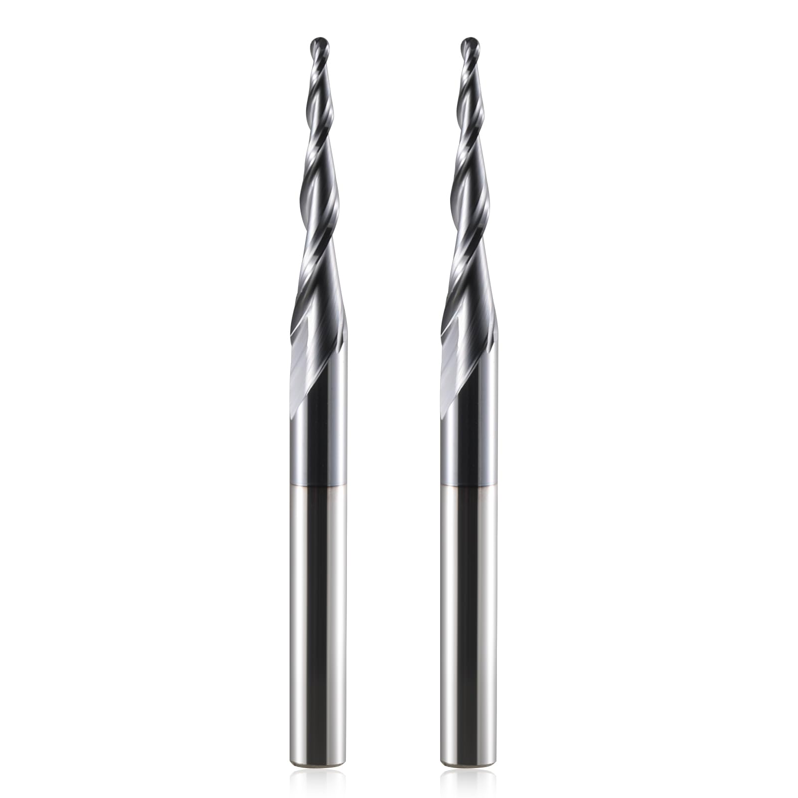 Fresa cónica de cabeza CNC 2 unidades R1.0 fresa de ranura en espiral, vástago de 6 mm 2 flautas fresa de extremo HRC551,0mm de radio CNC con revestimiento AlTiN para grabado 2D/3D (6.0xR1.0X30.5X75L)