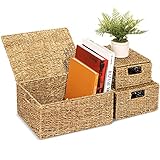 Sorbus Woven Wicker Storage Baskets with Lids for Organizing, Seagrass Closet Organizer Bins,...