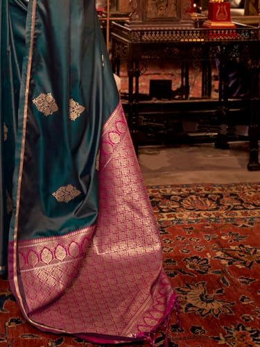 Image of AKHILAM Women's Satin Silk Bagh Printed Saree With Unstitched Blouse(KNTKLX391001 RJ Parent)