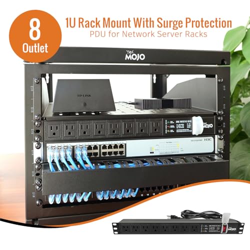 Image of Tecmojo 1U Rack-Mount Horizontal 8-Outlet PDU, UL Listed PDU with Surge Protection LED Indicators 6ft Cord Power Distribution for IT and Network Server Racks
