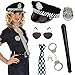 Produktbild SPECOOL 6pcs Polizei Kostüm für Party mit Polizeimütze, Abzeichen, Krawatte, Spielzeughandschellen, Plastikstab, Schwarzer Brille für Kinder Männer Frauen