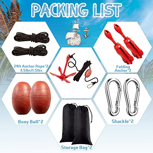 Image of Lounsweer 2 Pack 1.5 /3.5 lb Marine Kayak Anchor Kit Folding Grapnel Anchor Kit Boat Kayak Fishing Accessories for Small Boats Kayaks Canoe Paddle Boards