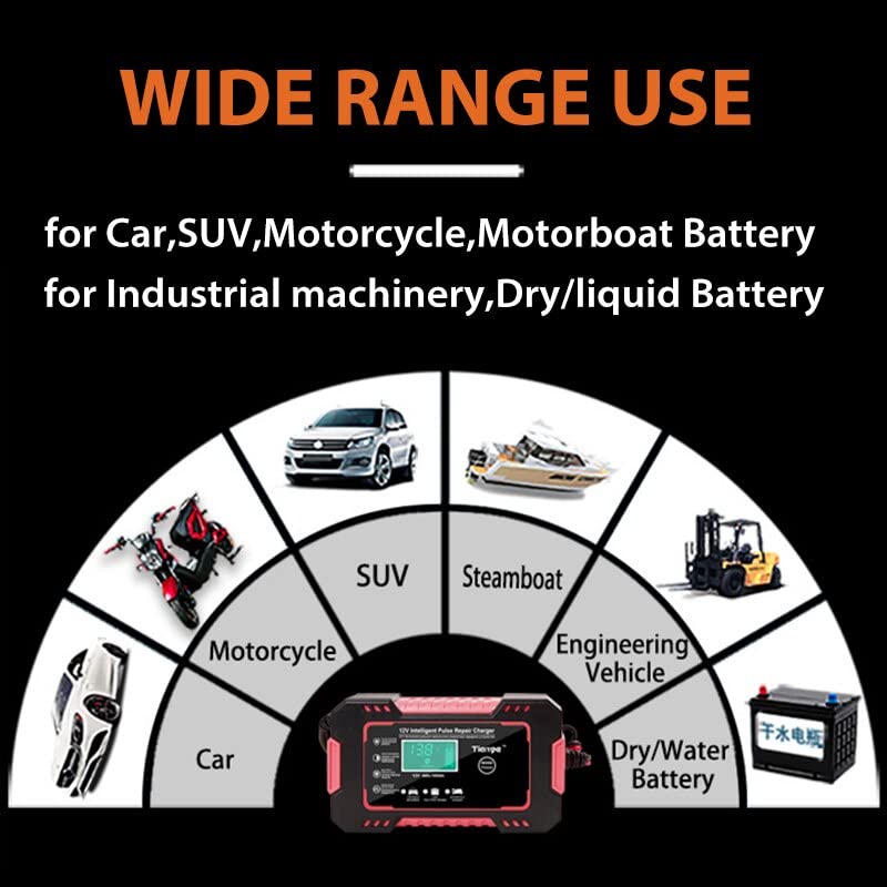 Cargador Baterias Coche Cargador de batería de coche completamente automático Cargador de batería de pantalla digital de 12 V Cargadores de reparación de energía Cargador BateríA Coche