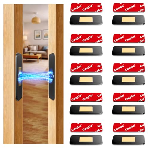 Image of 10 Pack Black Magnetic Door Catch, Ultra Thin Cabinet Door Magnets, Adhesive Drawer Magnets to Stay Closed, Stainless Steel Cabinet Latch Easy to Install with Double Sided Tape