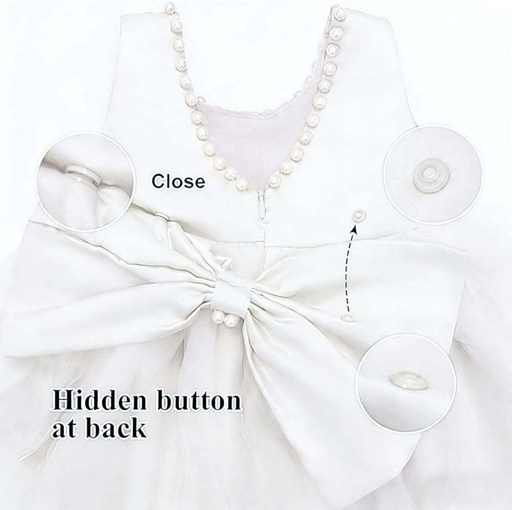 6M-6T Toddler Baby Girls Pearl Backless Big Bowknot Tutu Gown Party Wedding Ball Gown Princess Dress with Headwear