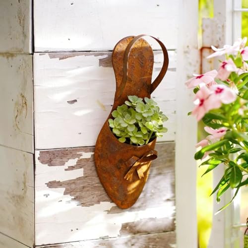 Chaussures vintage à planter marron en bois de jardin décoratives - 7