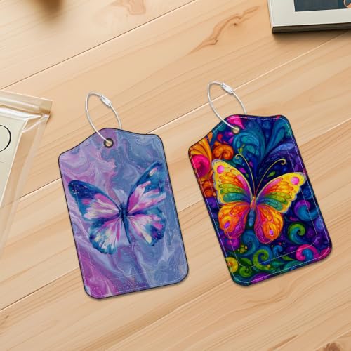 Image of Butterfly Luggage Tags 2 Pack, PU Leather Privacy Flap