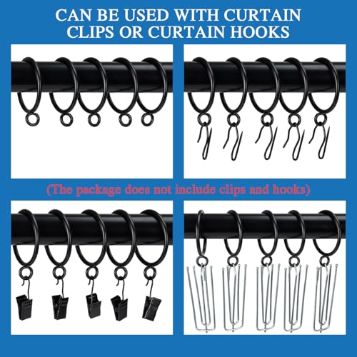 Curtain Rings with Eyelets Metal Eyelet Drapery Rings Inner Diameter 1Inch Curtain Rings for Hanging Pinch Pleat Curtain Pin Drape Hooks Black Zocang