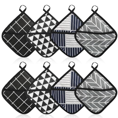 8 Stück Topflappen, Hitzebeständige Topflappen Set 18 x 18 cm Quadratischer Waschbar Küchenzubehör für Kochen Heiße Töpfe Backen