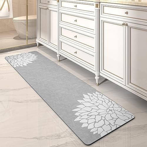 PADOOR-No Stains Bathroom Runner Rug-Bath Mats for Bathroom Non Slip-Super Absorbent Bath Floor Mat Quick Dry Diatomaceous Earth Bath Rug-Large Bathmat-17'' x67'' Grey 17"x67"