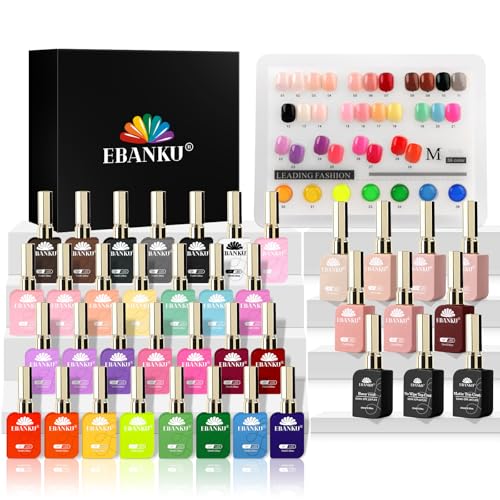 EBANKU Esmaltes Semipermanentes para Uñas, 36 Colores 15ML Pintauñas Semipermanentes con 3PCS Capa Base Capa Superior Brillante y Mate, Kit Uñas Semipermanentes Esmalte para Manicura