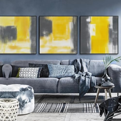Impression sur toile aquarelle jaune gris abstrait 30x30 cm