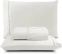 Jogo de Lençol Casal Padrão 100% Algodão Percal - 3 Peças - 200 Fios - Toque de Lençol de Hotel Macio - (Casal padrão, Palha)