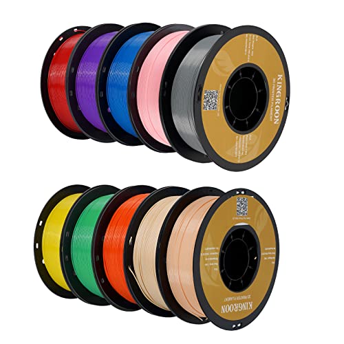 Image of Kingroon PLA 3D Printer Filament,10 Rolls,Dimensional Accuracy + /- 0.02 mm, 1 kg Spool(2.2lbs), 1.75 mm,Red Blue Green Yellow Wood Orange Pink Purple Silver Skin