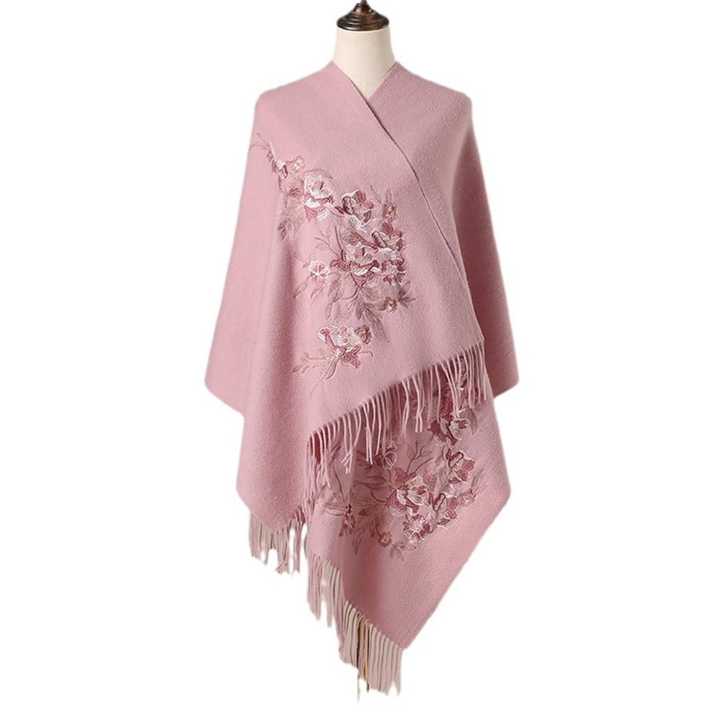 Mantón de lana para mujer con bordado nacional ideal para días fríos de otoño