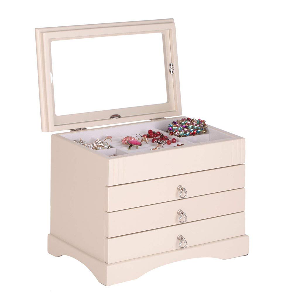 Joyero Almacenamiento Bandeja extraíble para Cajas Caja de Almacenamiento Caja de Almacenamiento Accesorios de Almacenamiento de joyería Cajón Grande Multicapa con Cerradura