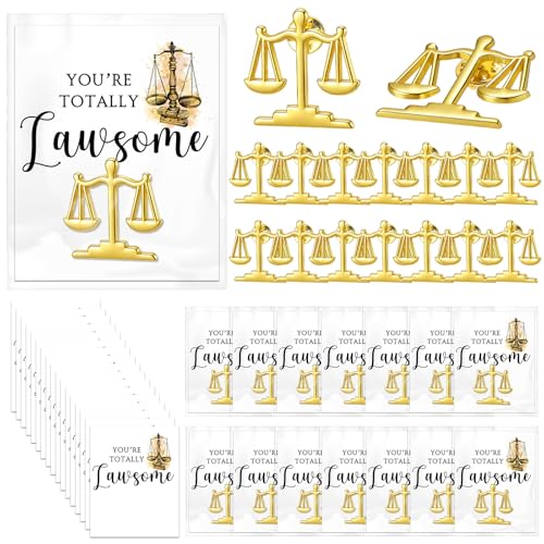 Hoteam 15 Set Inspirational Lawyer Gift Libra Lapel Pin Classic Gold Pin Motivational Card Bag Law School Back to School Gift Women