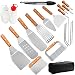 Home Safety - Set di Utensili Professionali per griglia, 21 Pezzi, con Manico in Legno Resistente, per Barbecue, spatola in Acciaio Inox, pinze, Raschietto per teppanyaki, Hibachi