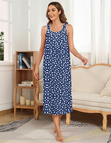 Image of IZZY + TOBY 100% Cotton Nightgowns for Women Soft Ladies Gowns Sleepwear Long Sleeveless Nightgown