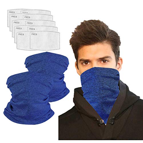 Neck Gaiter with Filters for Men Women, Face Cover Multifunction, Mask Half Face Protective Bandana, Washable Reusable, Infinity Scarf, Blue Balaclava, Gift for Adult, Anti Dust Protection.