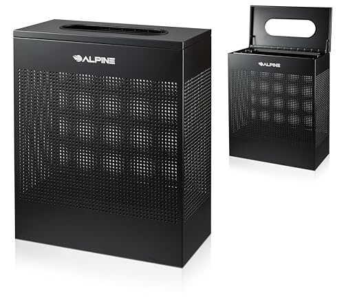 Alpine Black Commercial Trash Can - Large Perforated 23 Gallon Trash Can Open Top, Modern Metal Heavy Duty Garbage Can for Indoor & Outdoor in Office, Commercial Bathroom, Hotel, Lobby, and Businesses