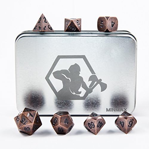 MINMAX Solid Metal Polyhedral 7 Die Board Game Dice Set with Case — Ancient Copper | for D&D, Pathfinder, Shadowrun, and other Tabletop RPGs