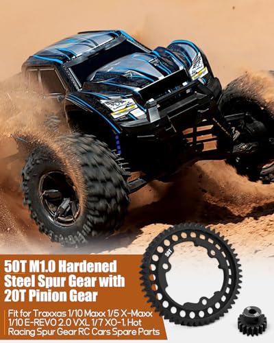 Steel 50T M1.0 Hardened Steel Spur Gear with 20T Pinion Gear Fit for Traxxas 1/10 Maxx 1/5 X-Maxx 1/10 E-REVO 2.0 VXL 1/7 XO-1 - Thumbnail 2