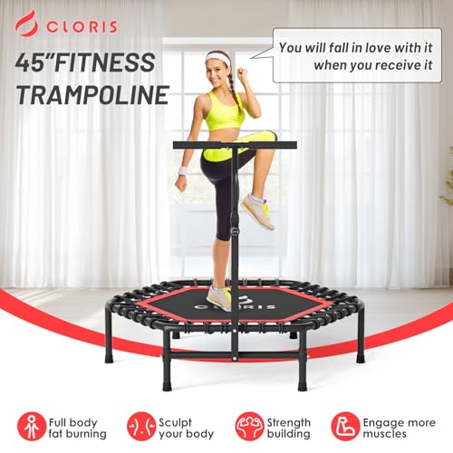Image of CLORIS 45'' Rebounder Trampoline for Adults - Max Load 450lbs, Trampoline with Adjustable Foam Handle Indoor /Outdoor Fitness Body Exercise