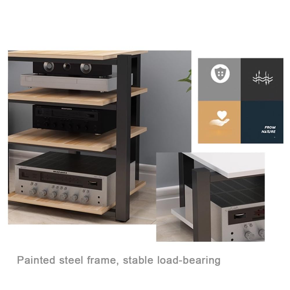 Plattenspieler mit 4 Ebenen, AV-Media-Tower, bodenstehendes Audio-Rack, Eck-Media-Center, Stereo-Schrank aus Holz und Stahl (Schwarz Walnuss, 4 Ebenen)