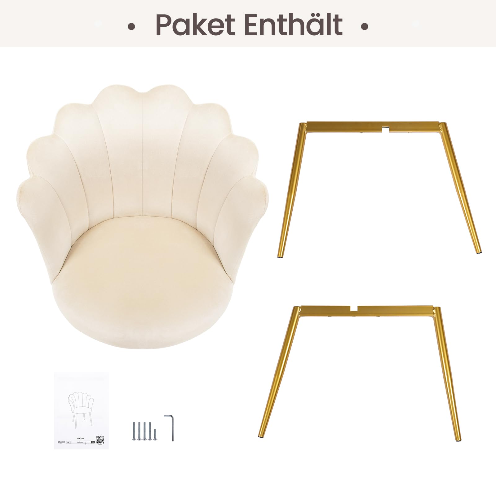 Sedia da toeletta, poltrona in velluto con gambe in metallo dorate, elegante sedia imbottita per il soggiorno, comoda sedia da salotto, sedia con braccioli in design moderno, 62 x 56 x 79 cm