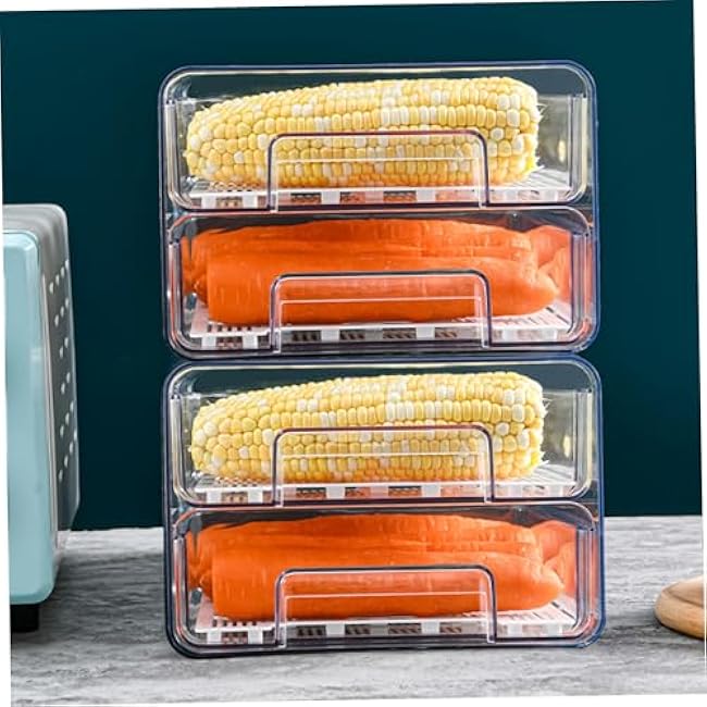 Fridge Drawer Organizer, Fridge Drawer 2 Layer Pull-Out Transparent PET Organizer Stackable Fresh Keeping Refrigerator, Refrigerator