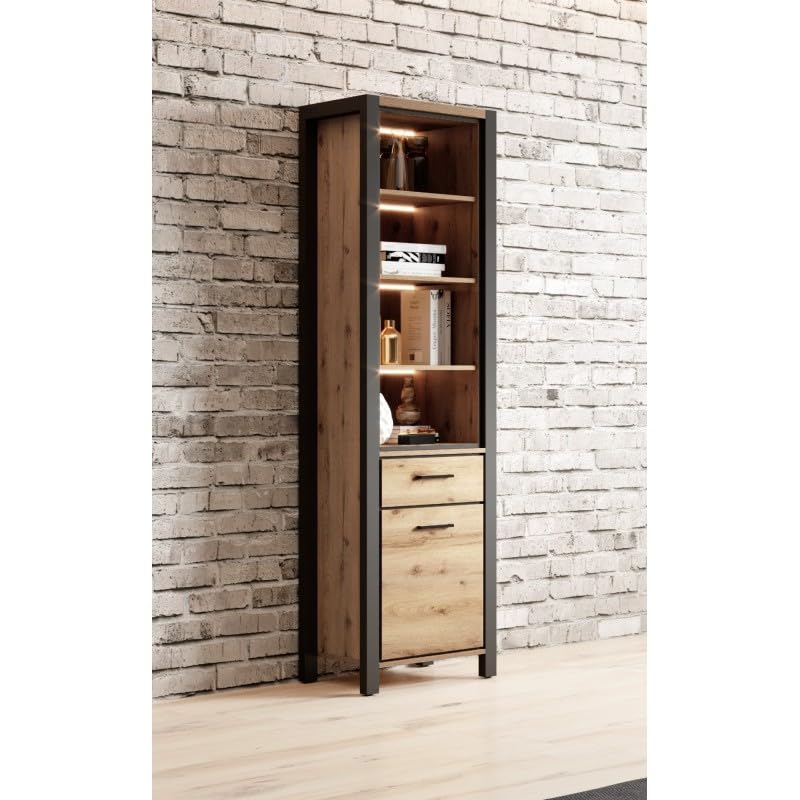 Gamme AKTIA – Mobilier Industriel Bois Naturel & Noir – Ensemble De Meubles Complet Moderne (Buffet, Meuble TV, Vitrine, Table Basse, Table Salon) (L 55 ×...