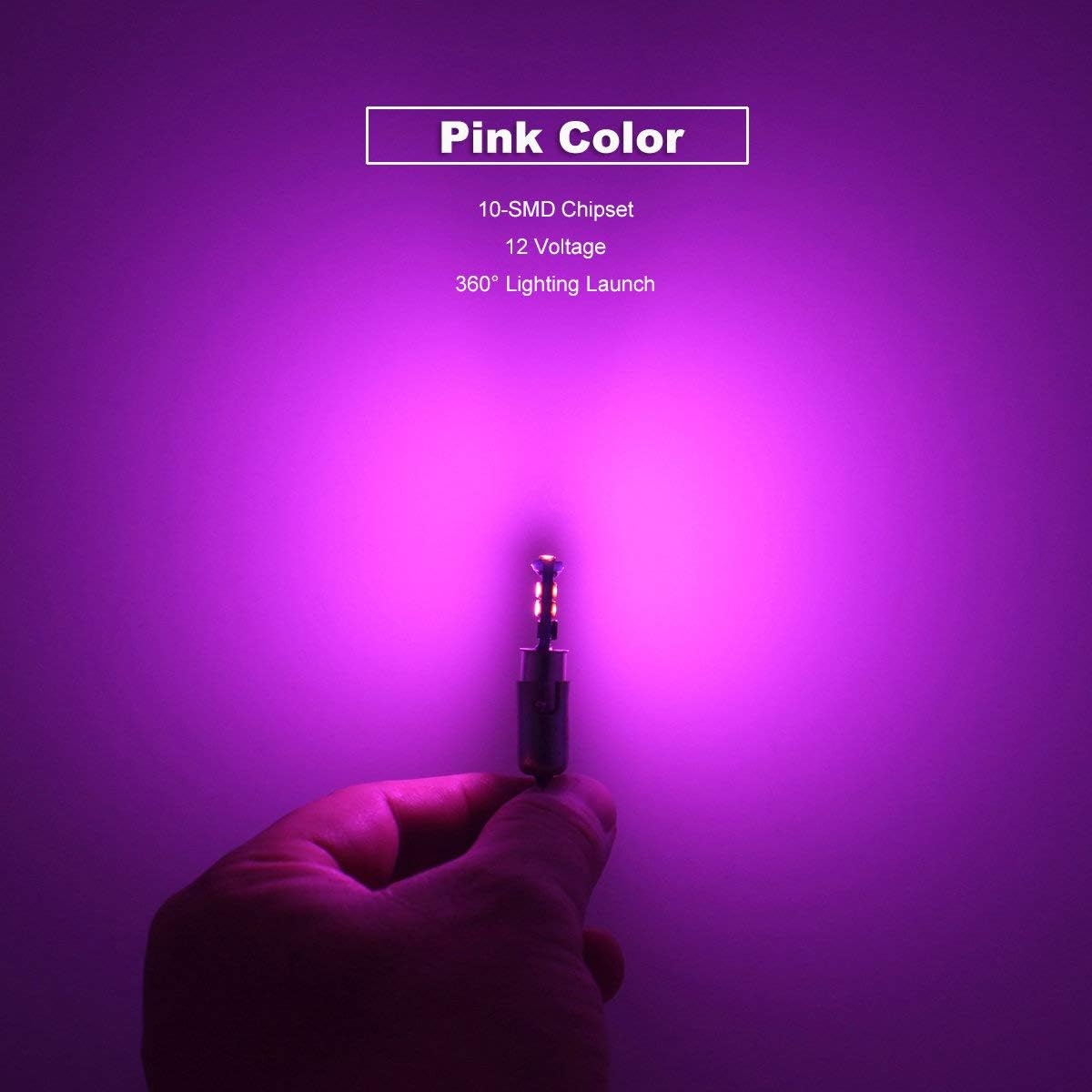 DODOFUN T10 Pink Car Interior Exterior Replacement Bulb Map Dome Door Trunk Cargo License Plate LED Light 168 175 194 2825 W5W Size (Pack of 10)