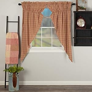 VHC Brands Sawyer Mill Plaid Cotton Farmhouse Curtains Rod Pocket Drawstring Ties 63 Inches Length Prairie Panel Pair, Red VHC Brands Sawyer Mill Plaid Cotton Farmhouse Curtains Rod Pocket Drawstring Ties 63 Inches Length Prairie Panel Pair Red