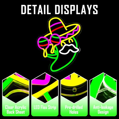 Image of Mexican Neon Sign Cinco De Mayo Led Sign Dimmable Fiesta Party Neon Lights Taco Party Neon Light Sign for 5 De Mayo Mexican Party Decorations Gifts
