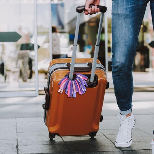 Breling 2 Pcs Luggage Pom Poms for Suitcases Funny Luggage Identifiers Pom Tags for Suitcase Backpack, Knotted Strap(Pastel Colors)4