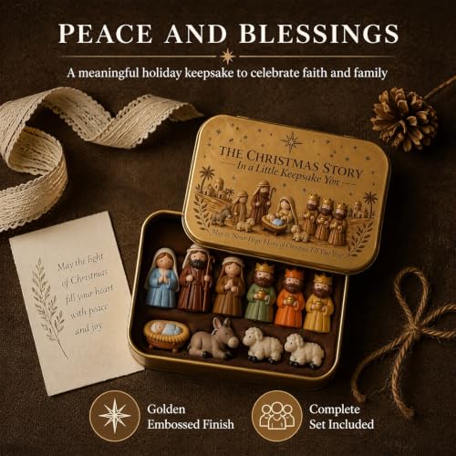Mini Christmas Nativity Set in a Tin Box, Little People Nativity Scene - image 5