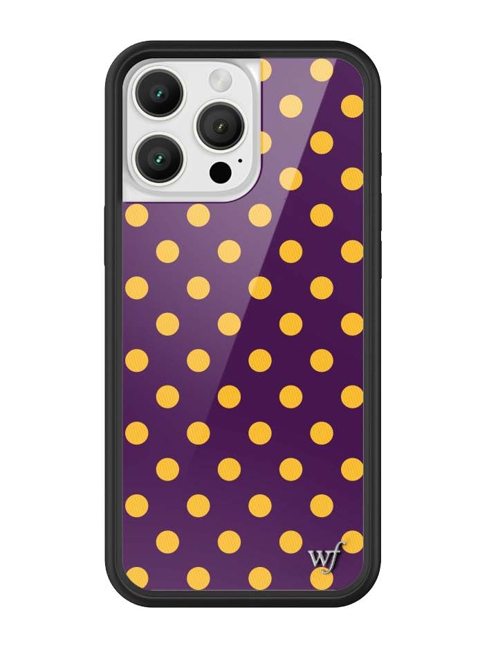 Image of Wildflower Cases - Compatible with iPhone 16 Pro Max | Protective Black Bumper, 6.5ft Drop Test Certified, Women Owned Small Business | Trendy Classic Dotted Spots Cute | Polka Dot - Purple & Yellow