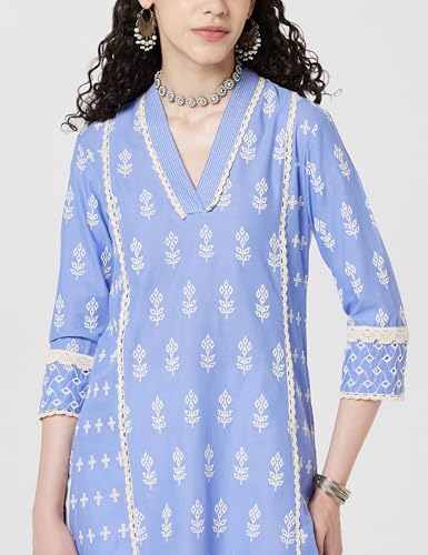 Image of BIBA Women Cotton Regular Fit Straight Embroidered Kurta