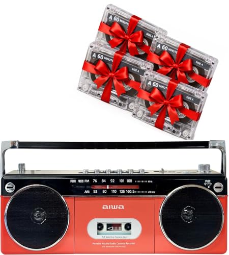 懐かしい佇まいのラジカセながらBluetoothレシーバー機能付き ラジオカセットプレーヤー RCP2(RD) アイワ カセットテープ4本付 USB/micro