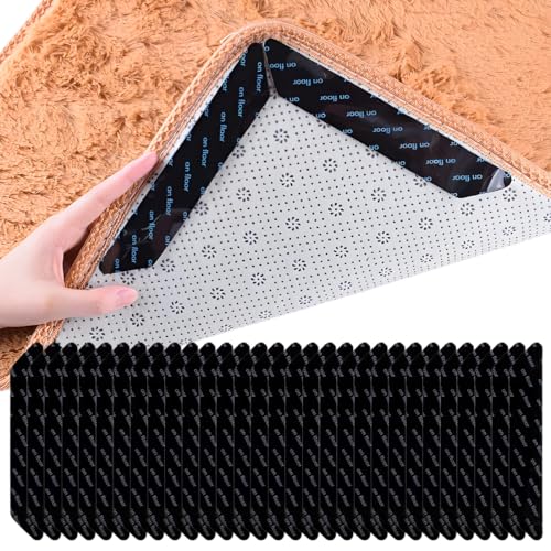 WeddHuis 30 Piezas Antideslizante Reutilizable Lavable Pinzas para Alfombras, Sujeta Alfombras para Esquinas, Alfombra Antideslizante Cinta Adhesiva para Alfombras de Pisos de Madera y Suelos Duros