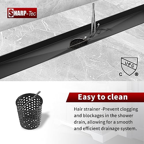 Image of Sharp-tec 36 inch Linear Shower Drain, Black Rectangular Floor Drain, V-Shape Design Drain Channel, 304 Stainless Steel, cUPC Certificated for Bathroom Shower Room (Drain Base is Not Included)