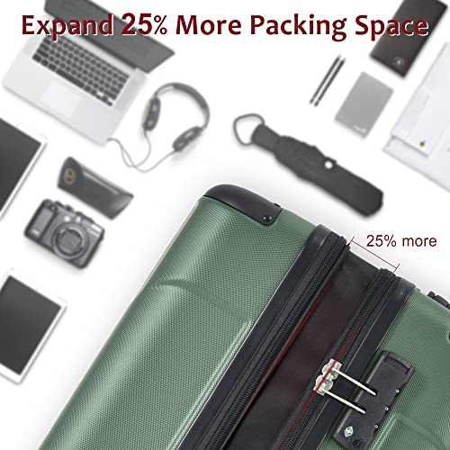 Luggage Sets 2 Piece, Hardshell ABS Lightweight and Expandable(only 28") Suitcases with Double Wheels, Carry-on Luggage, 2-Piece Set (20/28, Green)4