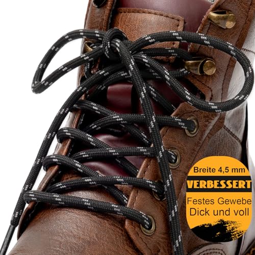 Puzeam 2 Paar - Stiefel Schnürsenkel Rund [4.5mm], reißfeste Schuhbänder für Wanderschuhe, Arbeitsschuhe, Wanderstiefel, Damen & Herren Ersatz Schnürsenkel Schwarz Grau 120