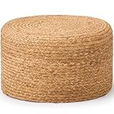 Wimarsbon Round Pouf Ottoman, Natural Hand Knitted Footrest Poof, Rustic Lounge Pouffe, Boho Pous Foot Stool, Accent Table or Seat (Natural Water Hyacinth, 17.7 * 17.7 * 9.84)