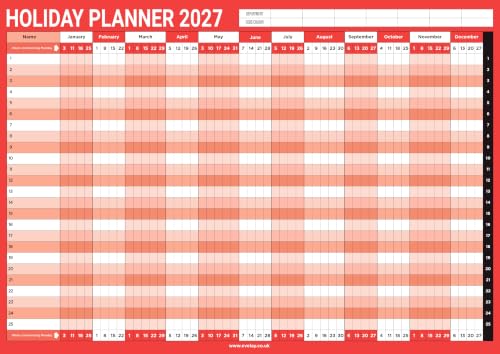 2027 Holiday Planner A1 Wall Calendar 84cm x 59cm Full Year Staff Planner