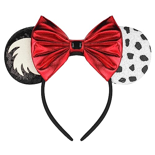Image of FANYITY Christmas Minnie Ears,Mickey Sequin Ears Headband for Boys Girls Women halloween&Disney Trip (Cruella) One size fits all