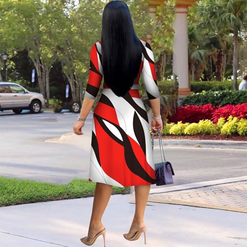 Image of Womens Plus Size Summer Dresses Sexy V Neck Midi Dress Faux Wrap Dress 3 /4 Sleeve Boho Casual Floral A-Line Skirts